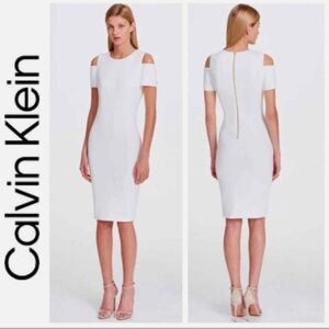 Calvin Klein White Cold Shoulder Scuba Sheath Dress NWT Size 12